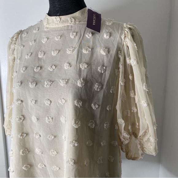 Lascana Cream Swiss Dot Puff Sleeve Top NWT - Picture 2 of 14